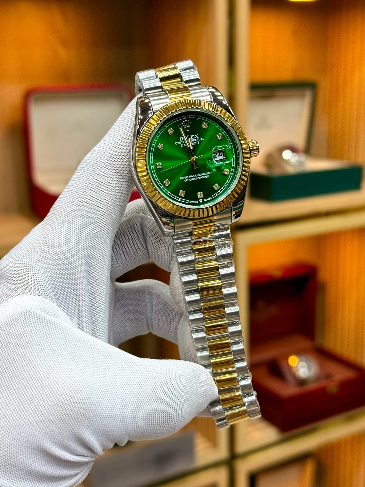Rolex Datejust fluted Green dial two tone
