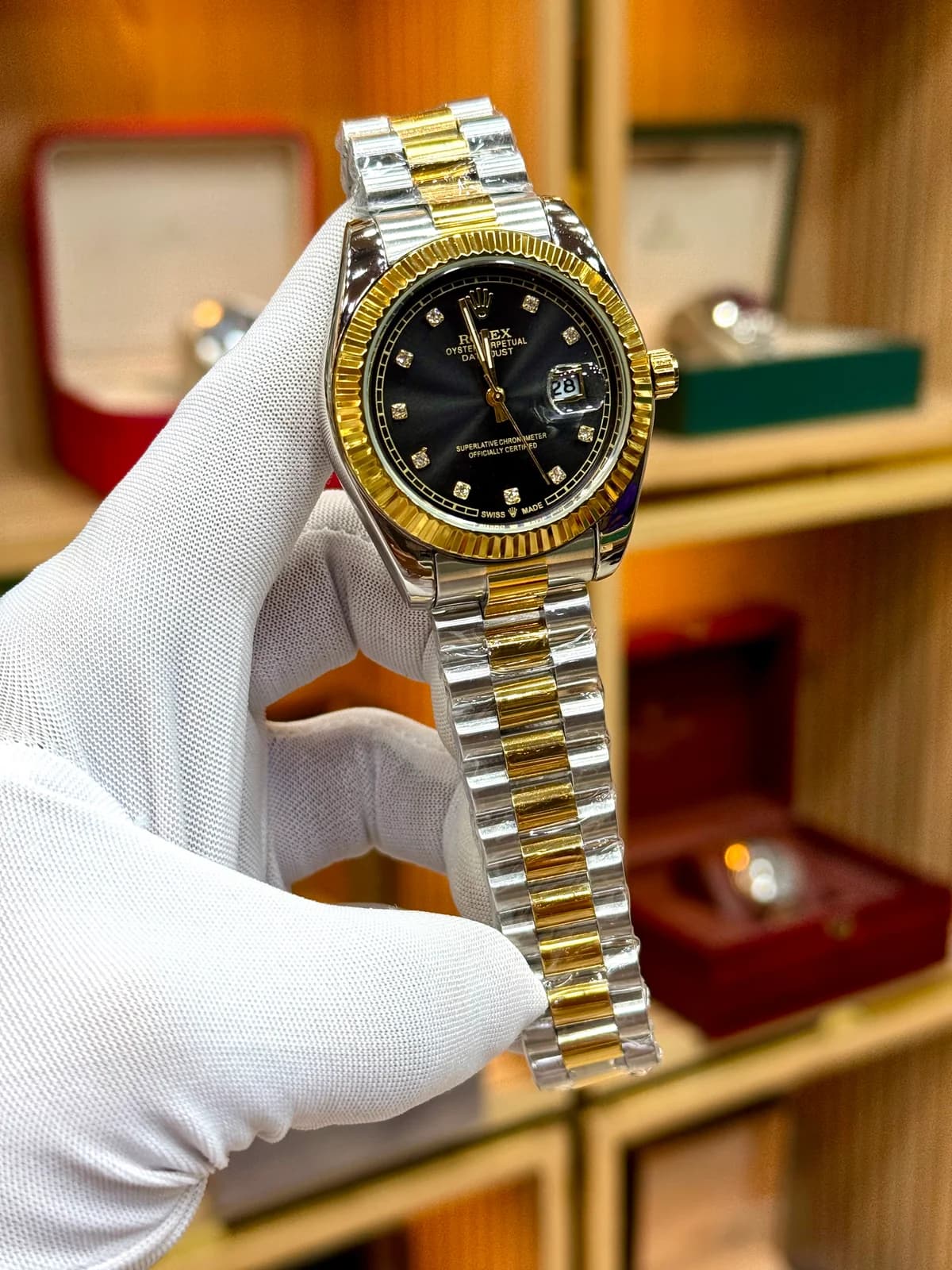 Rolex Datejust fluted Black dial twotone